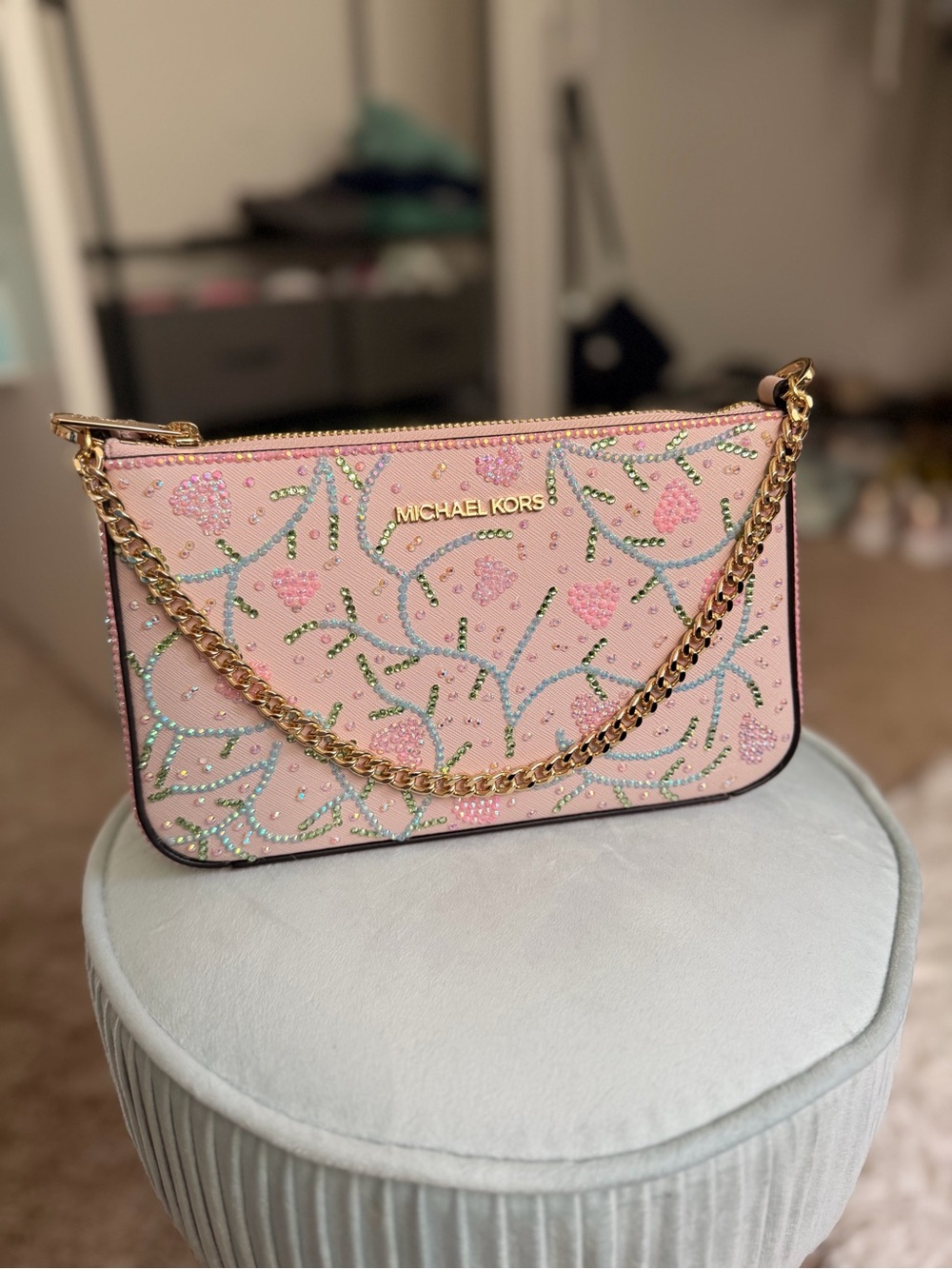 Michael Kors Pink Custom Crystal-Embellished Chain Shoulder Bag